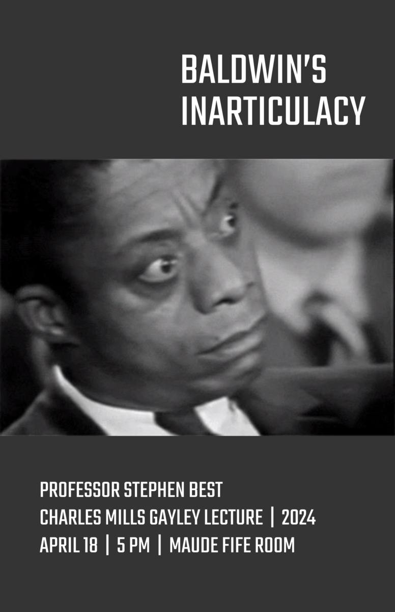 Poster for Gayley Lecture, featuring James Baldwin in a debate with William F. Buckley