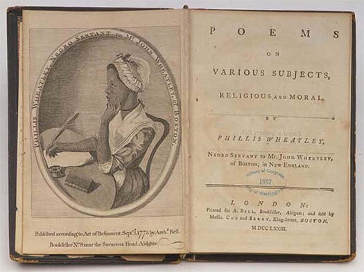 Image of the title page of Philis Wheatley's book of poems