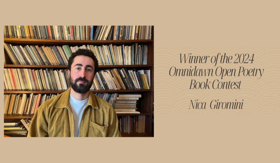 Image of Nica Franklin next to words noting "Winner of Omnidawn Open Poetry Book Prize: Nica Giromini"
